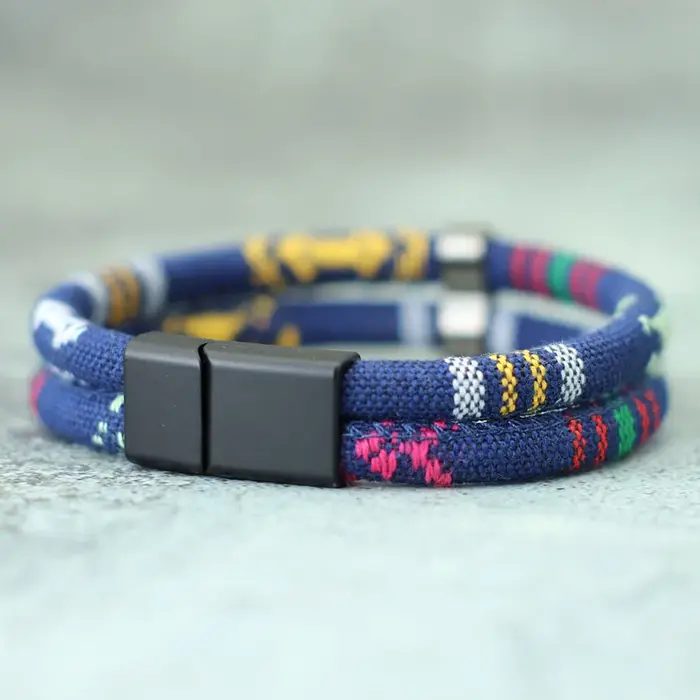 Noter nouveau Bracelet pour hommes avec corde détachable aimant boucle Wrap Braslet Double couche bohème tissu