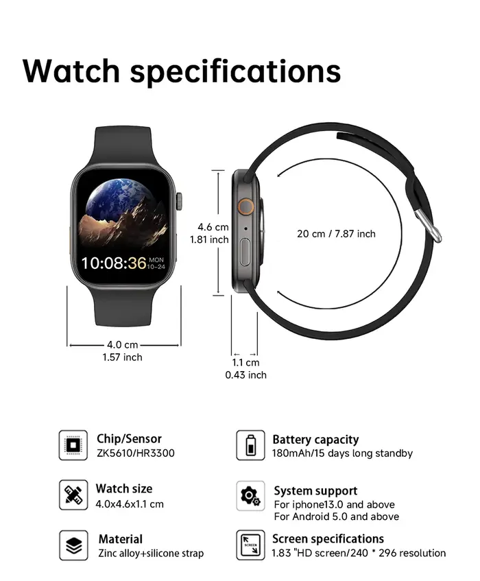 Nouvelle montre intelligente 1.83 "écran HD surveillance du sommeil et de la santé appel Bluetooth Modes multisports montres intelligentes de mode pour femmes hommes cadeau