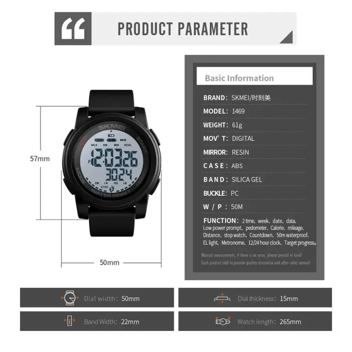 Montre-bracelet de sport numérique pour homme