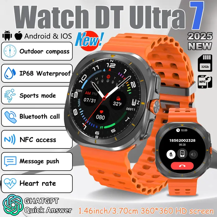 2025 nouvelle montre intelligente pour hommesUltra7 avec fréquence cardiaque boussole NFC lecteur de