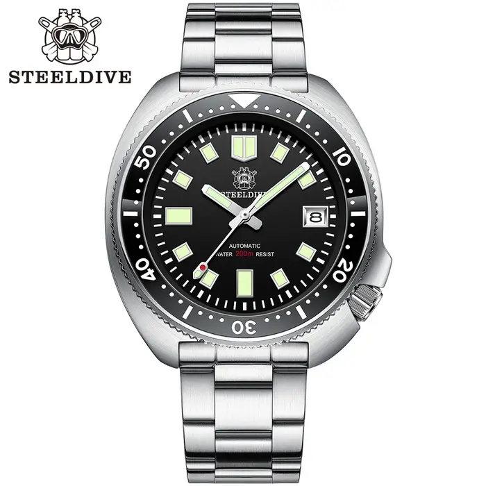 STEELDIVE SD1970 Bracelet de remplacement de montre de plongée automatique tortue 20MM boucle entièrement brossée signée fermoir pliant avec sécurité