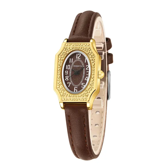 Montre à quartz simple et rétro pour femme avec un cadran ovale compact et un bracelet en cuir fin pour un usage quotidien
