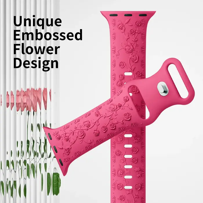 Bracelet en silicone gravé floral pour Apple Watch Band