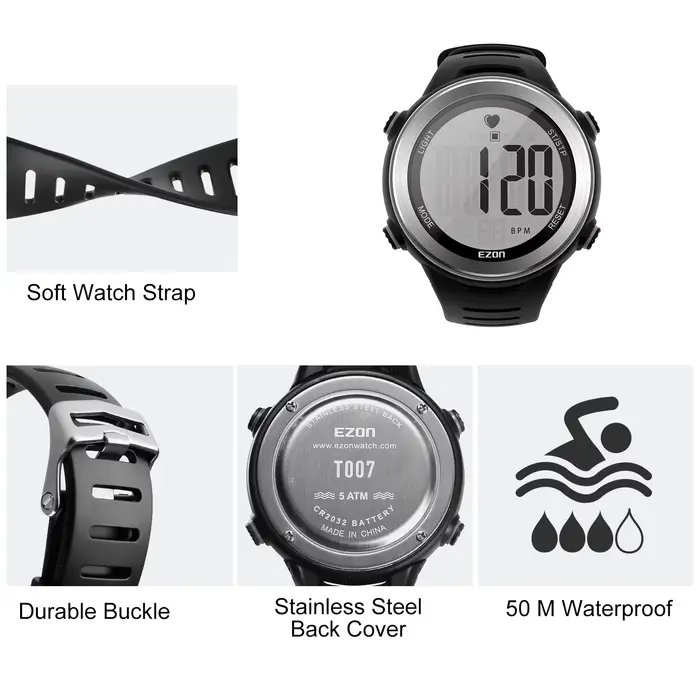Montre de sport numérique sans fil pour hommes et femmes