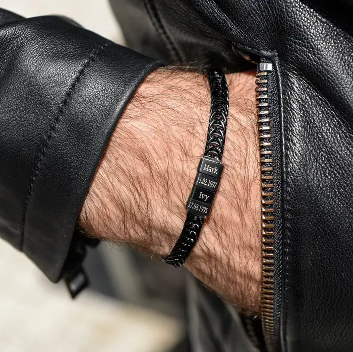 Bracelet gravé DIY de style européen et américain 2025, double chaîne tressée en acier inoxydable, gravé au laser, cadeau pour la fête des pères