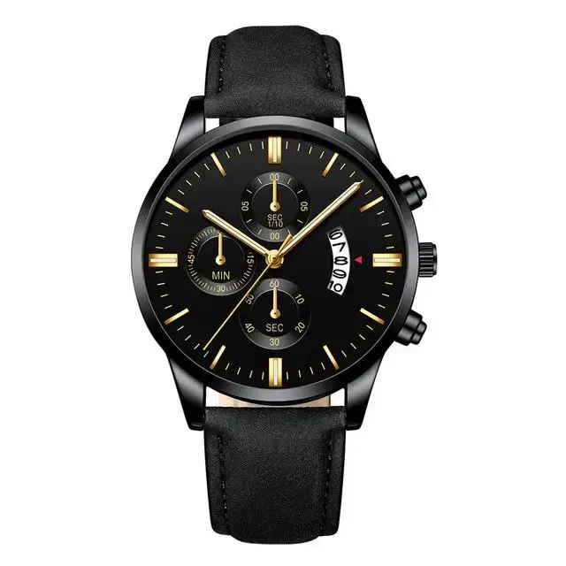 Montre-bracelet à quartz en acier inoxydable noir pour homme