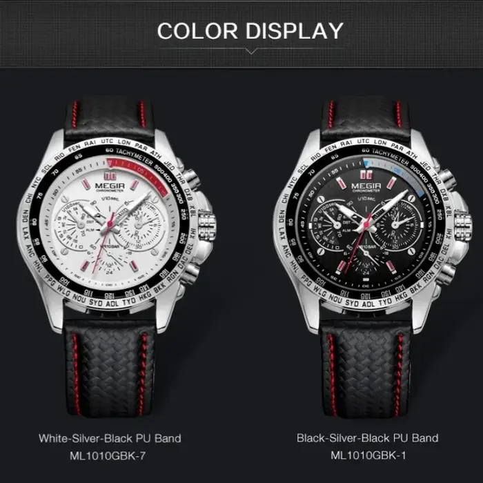 Montre à quartz pour homme MEGIR 1010 avec bracelet en cuir