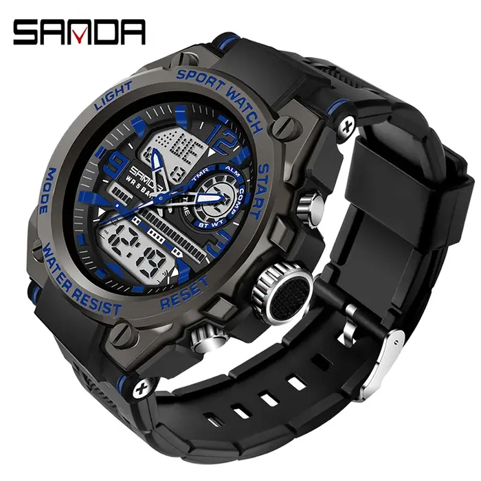 SANDA hommes sport montres à Quartz double affichage LED électronique numérique