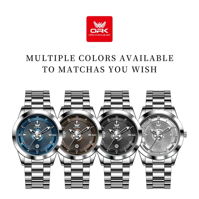 OPK 6056 montre à Quartz pour hommes échelle romaine en acier inoxydable étanche calendrier