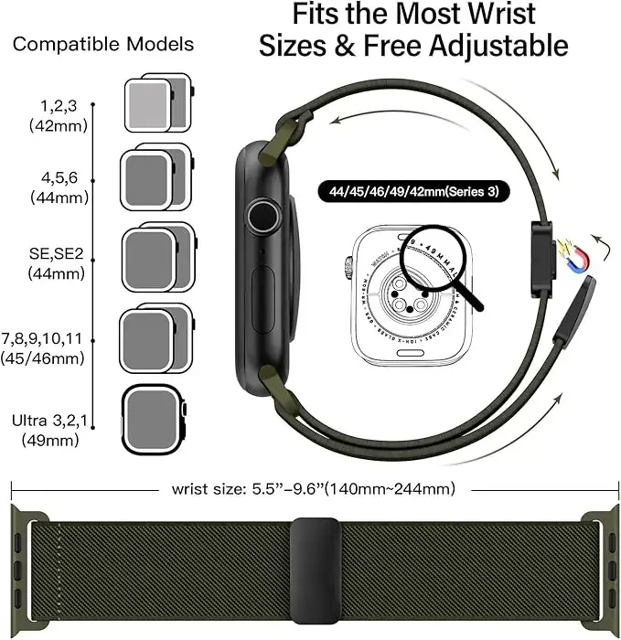 Boucle magnétique pour bracelet Apple Watch 40mm 44mm 45mm 49mm 41mm 38mm