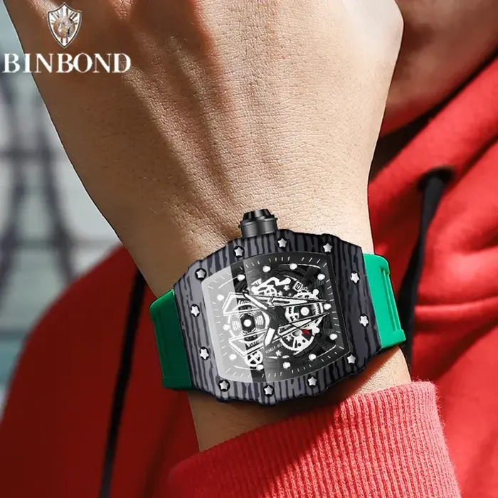 BINBOND marque hommes montres dominateur baril montre miroir incurvé Surface creuse sport