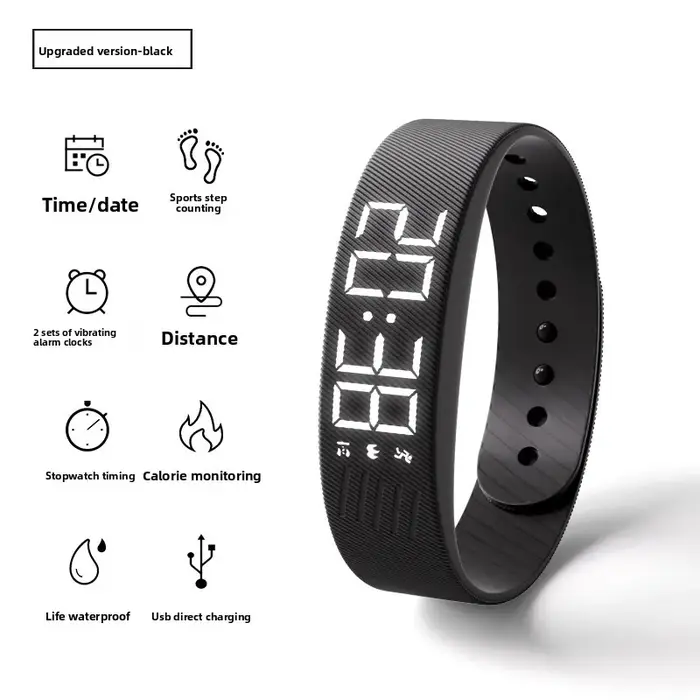 Montre-réveil numérique LED avec fonction snooze réglable, bracelet avec podomètre de course, étanch