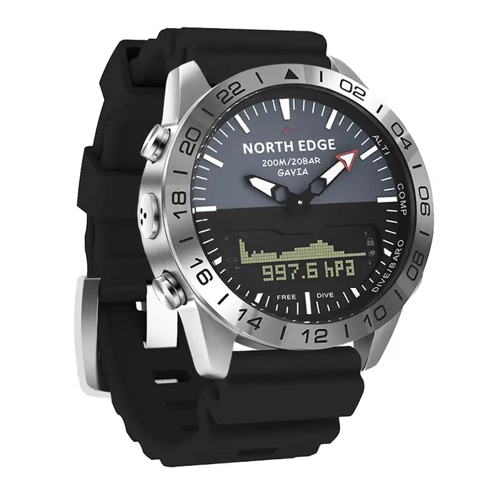 Montre homme en acier inoxydable, quartz, sport, plongée, étanche 200M, analogique-digitale, altimèt