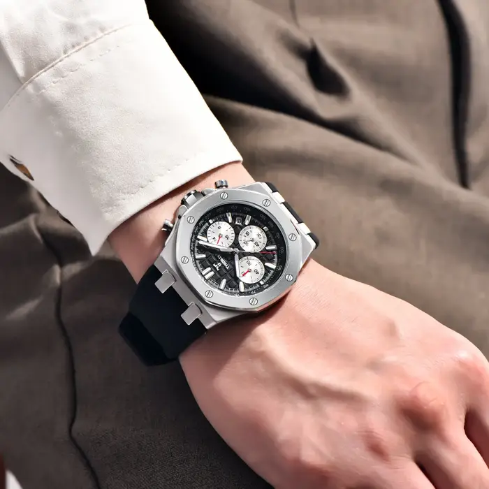 Montre Homme TYBERLEY Classique Style Chêne à Quartz, Design Octogonal, Bracelet en Caoutchouc Lumineux, Étanche, Idéale pour le Sport et les Affaires, Parfaite pour les Trajets Quotidien