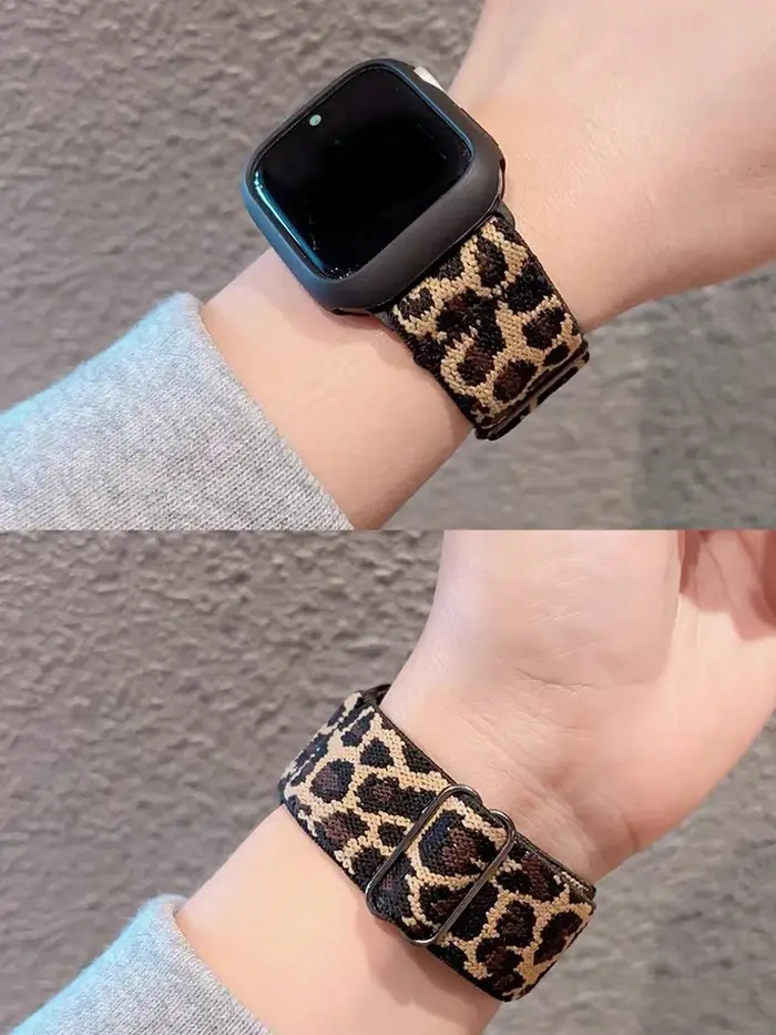 Bracelet en nylon élastique léopard + étui pour Apple Watch 10 11 42 mm 46 mm 40 mm 41 mm 45 mm 44 mm Bracelet pour femmes iWatch série 9 se 6 7 8 5 4