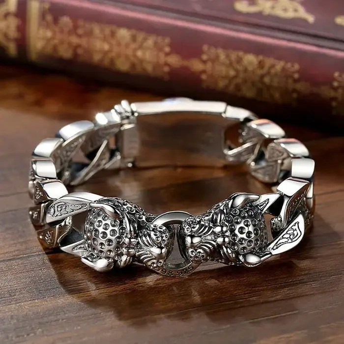 Bracelet tressé en argent prêle léopard pour hommes et femmes