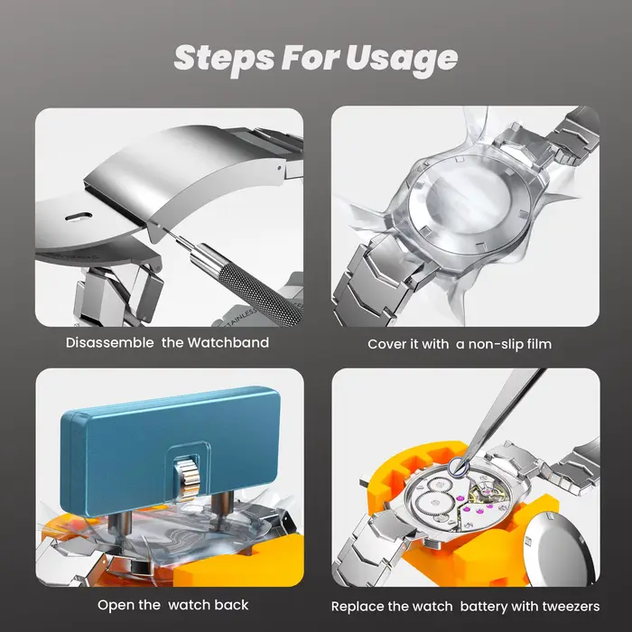 Kit de remplacement de piles pour montre, tournevis de réparation de montre, outil de remplacement de bracelet de montre, clé de démontage de fond de boîtier de montre, ouvre-boîtier de montre