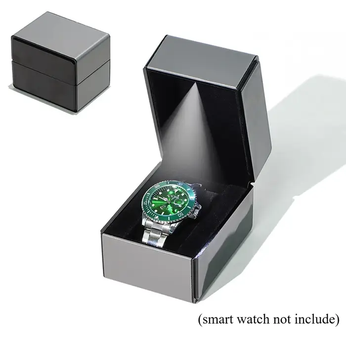 Boîte à montre de luxe en cuir PU avec lumière LED