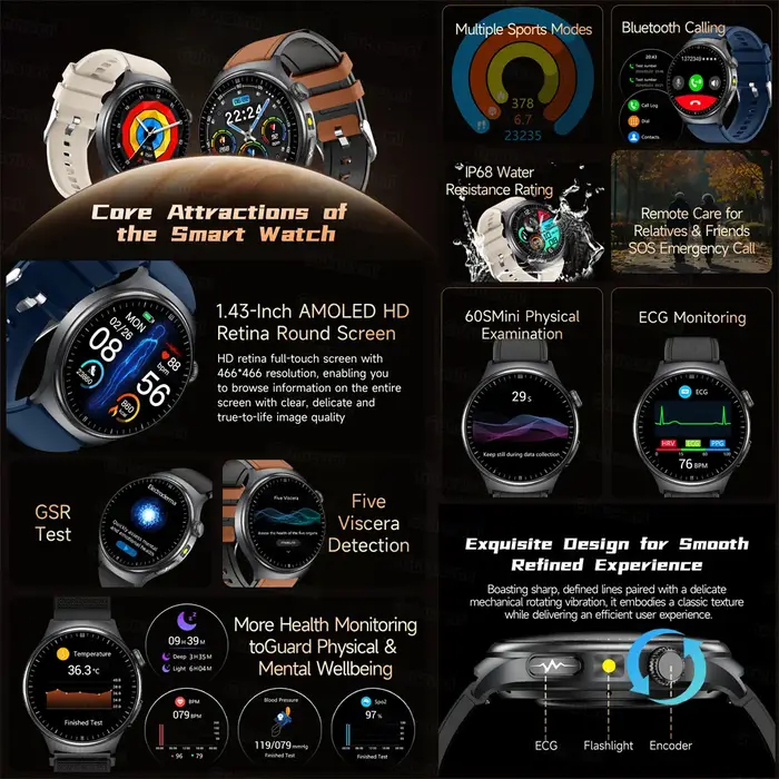 Montre connectée ECG pour hommes et femmes