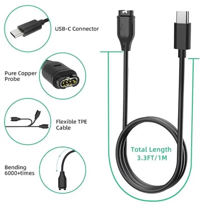 Pour Garmin Fenix 5 5S 5X Plus 6 6S 6X Pro 7 7S 7X chargeur USB-C