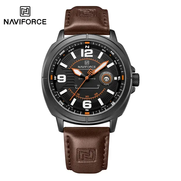 NAVIFORCE hommes montre-bracelet haut de gamme de luxe Auto Date montre d'affaires en cuir Sport militaire Original Quartz mâle horloge cadeau 8078