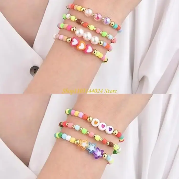 N5KE 8PCS Bracelets d'amitié empilables Bijoux poignet ajusté pour les filles Perles bohémiennes arc