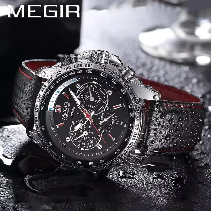 MEGIR 1010 montre à Quartz pour hommes populaire Original de luxe marque de mode bracelet en cuir horloge de sport