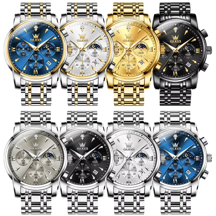OLEVS 3639 Phase de lune Original hommes montres classique trois yeux 30m étanche lumineux chronographe Quartz montre-bracelet marque montre