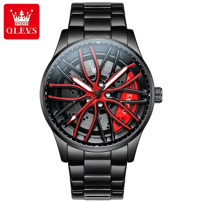 Montres OLEVS pour hommes 360 ° Montre-bracelet à quartz pour homme en acier inoxydable, étanche,