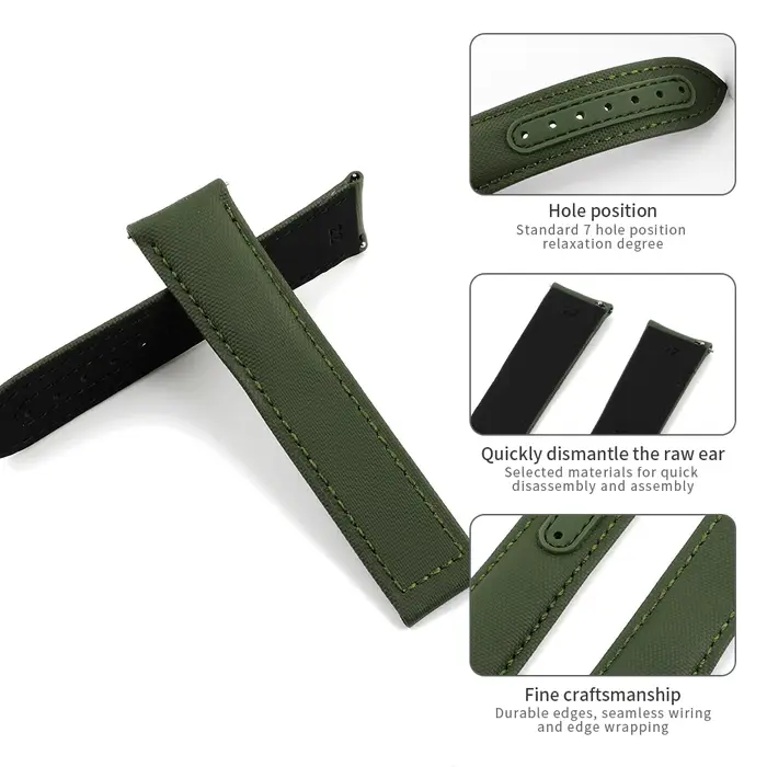 Bracelet de montre en tissu voile 20mm 22mm Beige gris vert noir