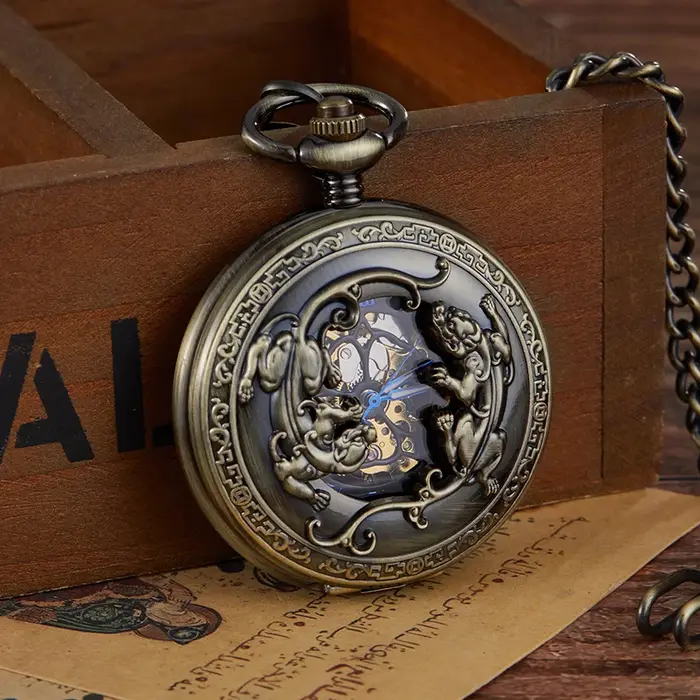 Steampunk – montre de poche mécanique squelette pour hommes et femmes