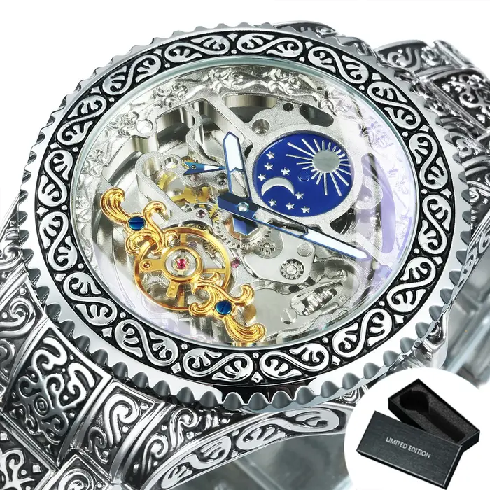 Montres mécaniques squelette en or de luxe Forsining