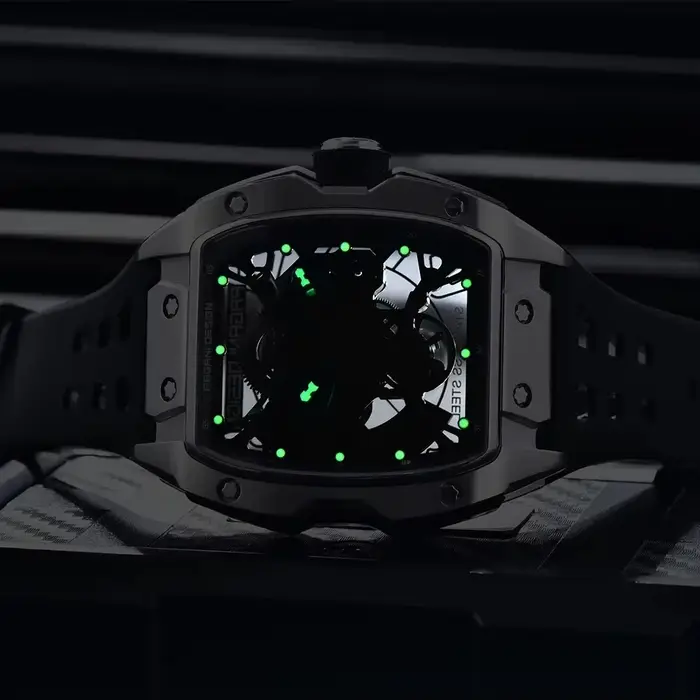 2025 nouveau design pagani montre squelette haut de gamme pour hommes starp en caoutchouc étanche lumineux tendance de