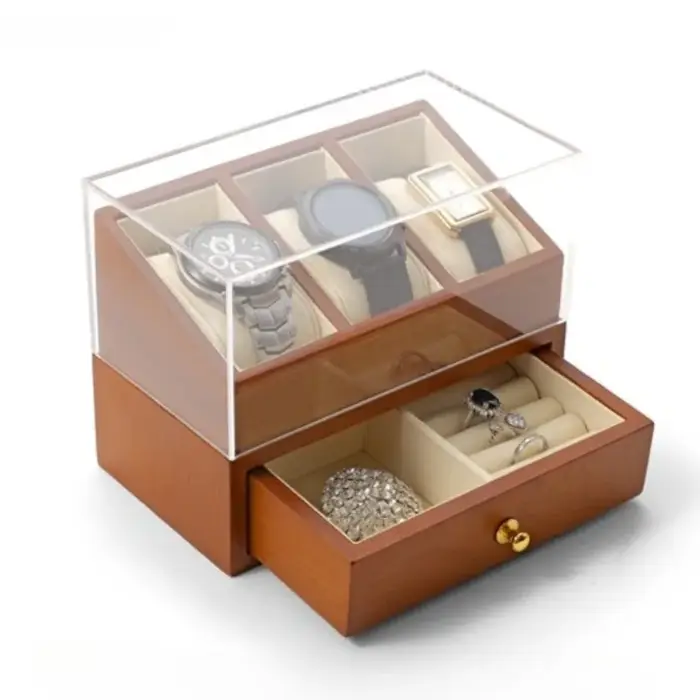 Boîte de rangement de montre en bois massif, boîtes d'exposition de bijoux, tiroir de bagues, étui à