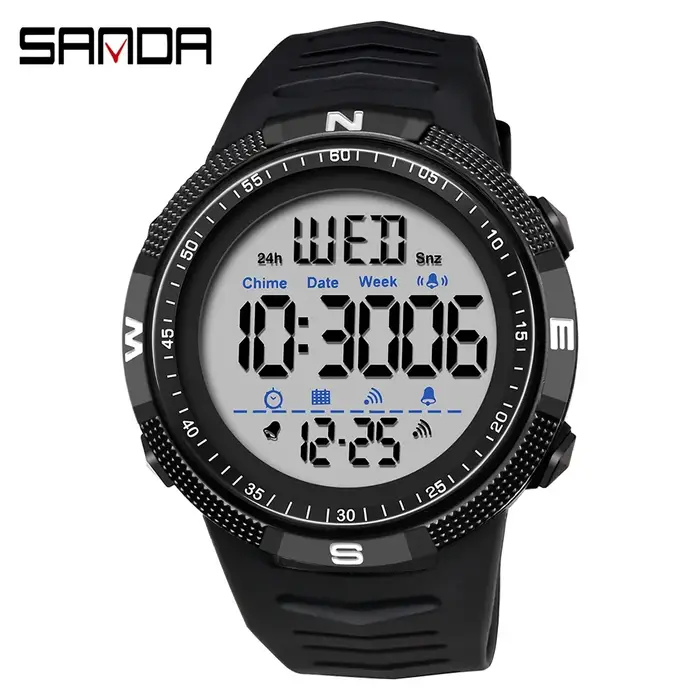 SANDA hommes montres en plein air militaire sport LED montre-bracelet numérique étanche réveil chron