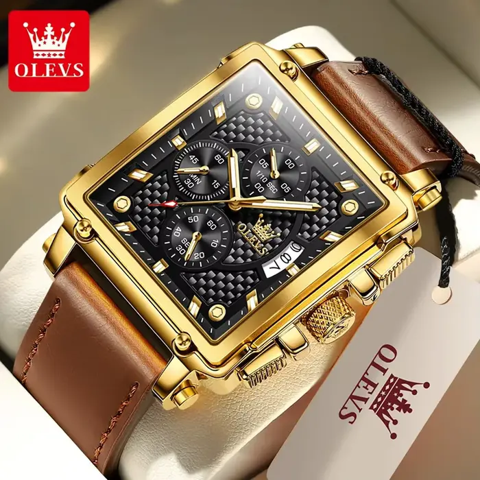 OLEVS 9925 montre à Quartz carrée pour hommes bracelet en cuir de mode étanche chronographe lumineux Original montres de sport de luxe