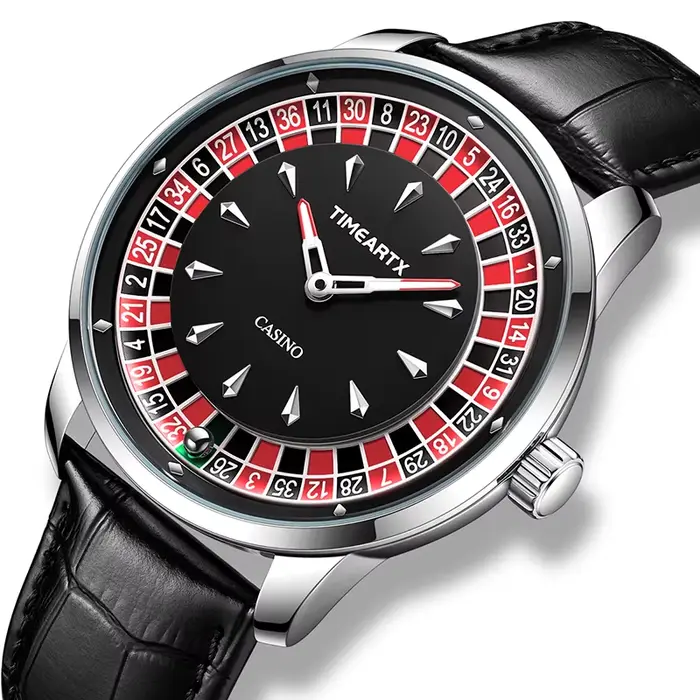 Montre pour homme TIMEARTX, nouveau design de roulette européenne, jeu de poker, mouvement à quartz, acier inoxydable, montre-bracelet, cadeaux pour la fête des pères