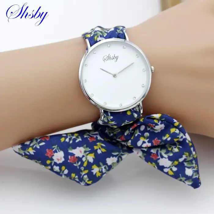 Shsby-Montre-bracelet fleurie pour femmes, bracelet en tissu argenté, de haute qualité, pour filles