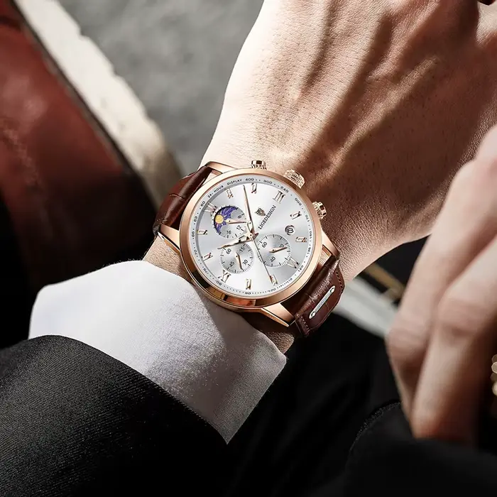 Montre-bracelet de sport en cuir étanche pour homme