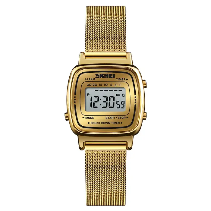 SKMEI – montre numérique dorée pour hommes et femmes, montre-bracelet de luxe en acier inoxydable, 1