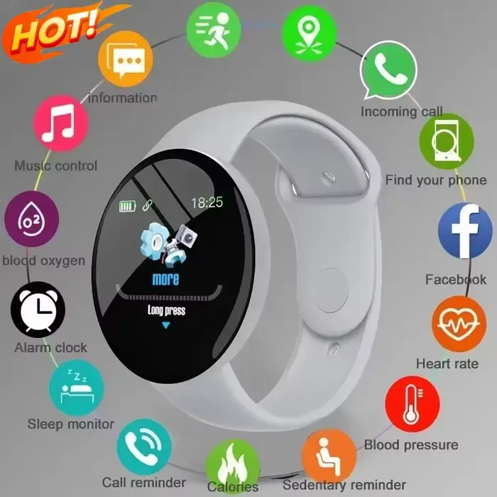 D18 montre intelligente écran couleur circulaire plusieurs Modes de sport appel informations rappel Photo prise de musique Bracelet intelligent cadeau