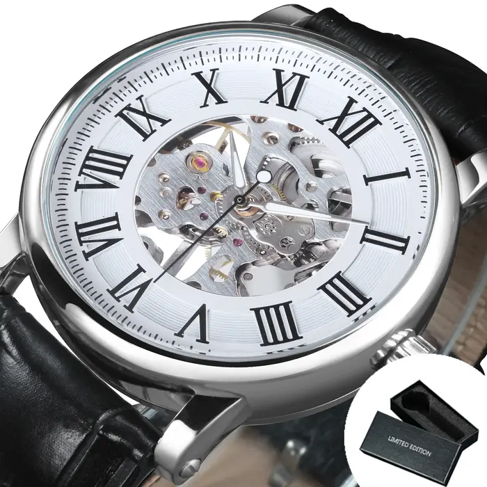 WINNER Business squelette montres mécaniques haut de gamme montre de luxe pour hommes ceinture en cuir décontractée aiguilles lumineuses montre-bracelet minimaliste