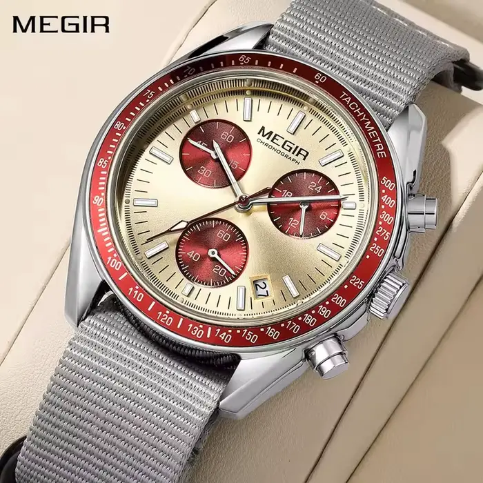 MEGIR 2247 Sport nouvelle montre noire chronographe décontracté vie tissage bracelet Quartz étanche montre-bracelet pour homme