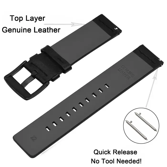 Bracelet en cuir d'origine 24mm pour montre intelligente Suunto 9 7