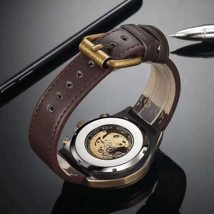 Montre mécanique automatique squelette rétro en Bronze pour hommes