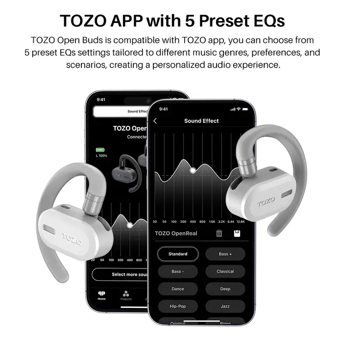 TOZO OpenBuds OWS Bluetooth 5.3 écouteurs oreille ouverte casque sans fil écouteurs appels cristalli