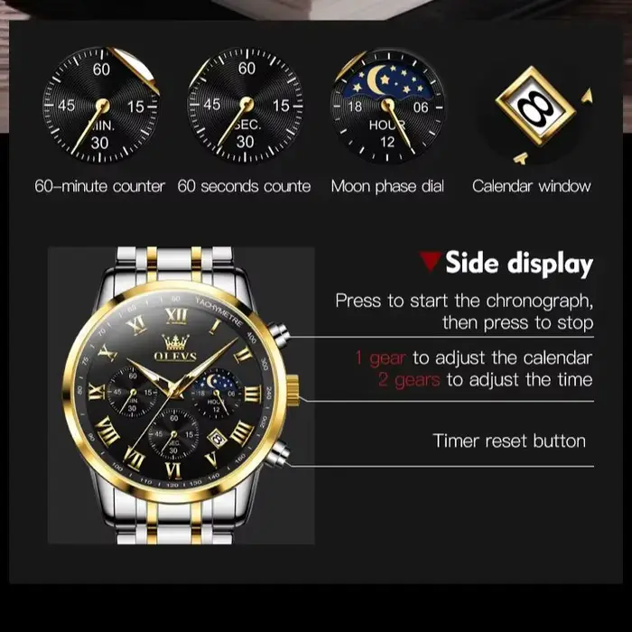 OLEVS 5529 Top marque de luxe montre pour hommes étanche lumineux en acier inoxydable Phase lunaire Code de