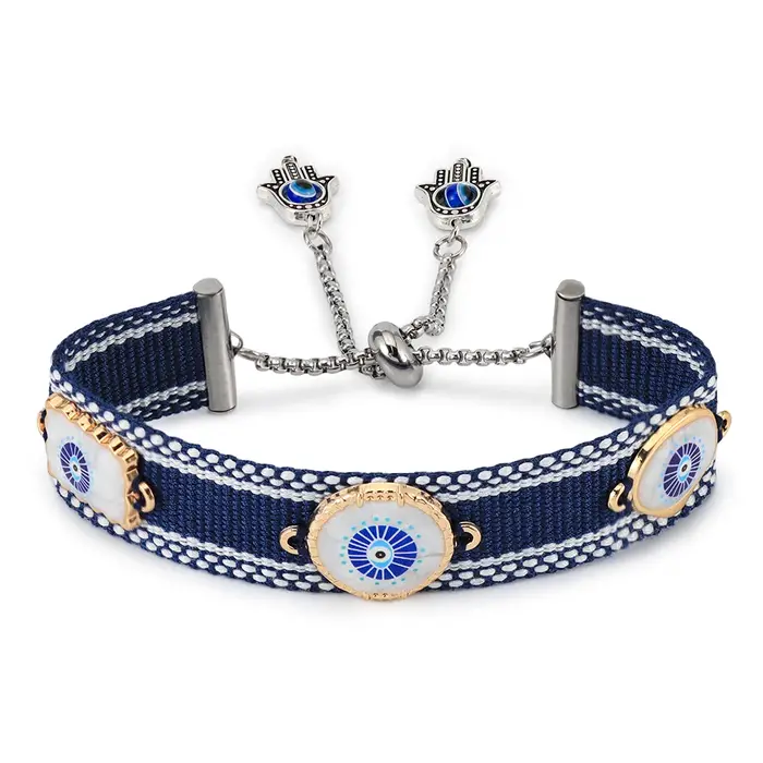 Bracelets tissés mauvais yeux avec breloques, bracelets empilables en tissu