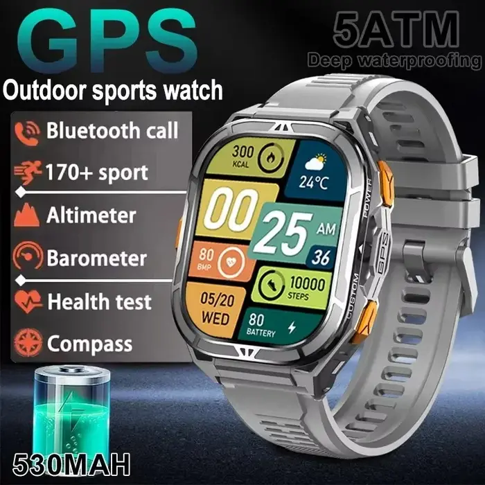 2025 nouvelle montre intelligente GPS hommes 1.96 pouces HD AMOLED écran boussole Bluetooth appel 5ATM étanche Sport