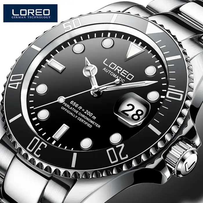 LOREO Style classique plongée 200m montre de Sport automatique hommes saphir miroir mouette mouvement Date lumineux montres mécaniques